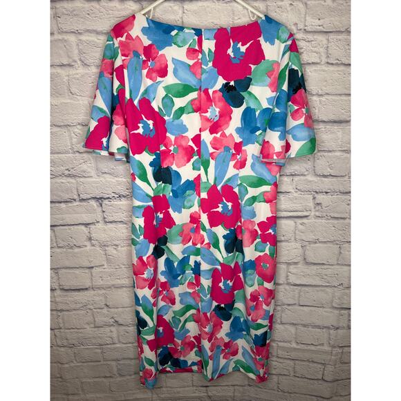 Kasper Bright Multicolor Floral Midi Dress Short Flutter Sleeve Zip Up SZ 12 NWT - Picture 4 of 6